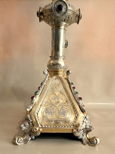 Neogothic monstrance sterling silver 2 tons André FAVIER