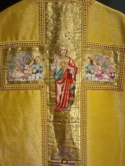 Angelic gold chasuble , circa 1900 , complete set