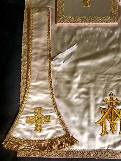 Chasuble blanche Mariale complète 1900 forme espagnole
