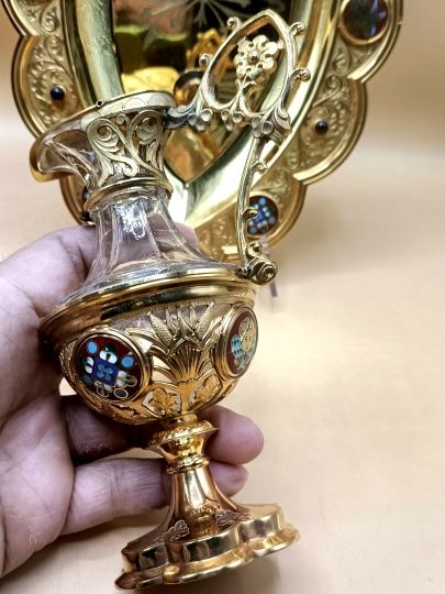 Valiggia cappella Armand Caillat calice e ampolline argento dorato smalti