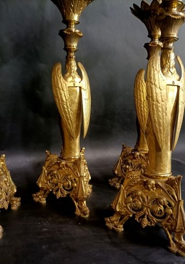 6 candlesticks brass gilt circa 1850 Archangels