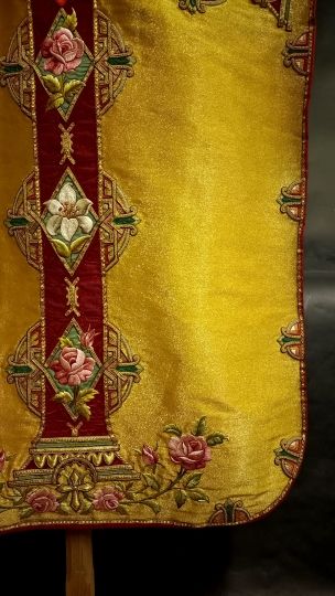 Gold chasuble complete set hand made embroideries