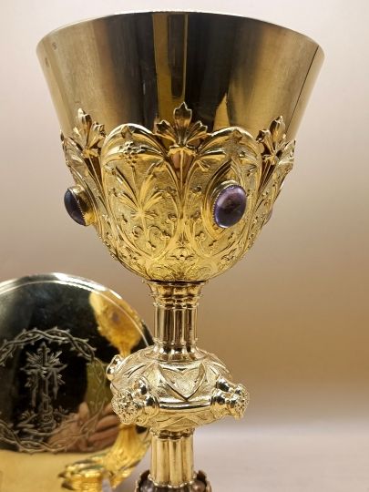 Neogothique chalice Armand Caillat numerous enamels circa 1880