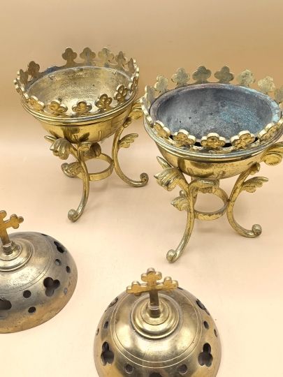 Pair of censer in bronze gilted  of altar, circa 1900