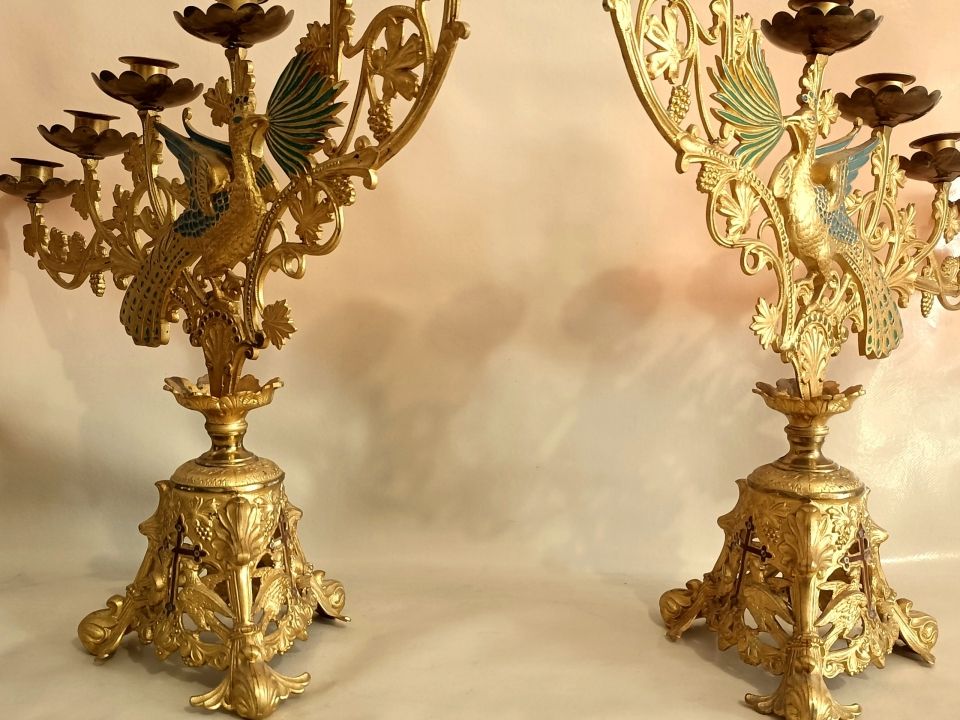 Paio di candelabri bronzo dorato