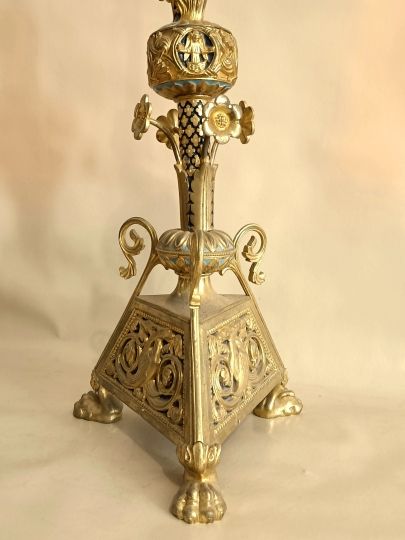 Croix d'autel neogothique , bronze doré ,emaillée XIX° POUSSIELGUE -RUSAND