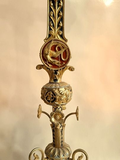 Crocce neogothico di altare , bronzo dorato e smaltata fine 800