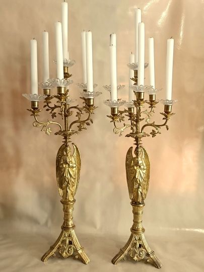 Pair of candlesticks with angels XIXth c.