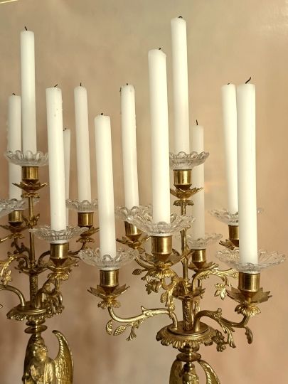 Paire de candelabres anges , bronze doré fin XIX°