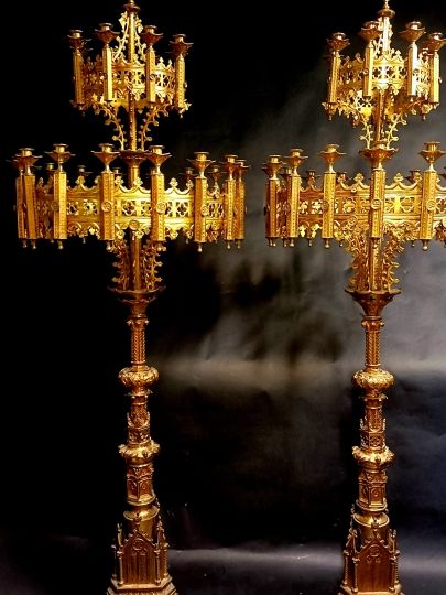 Spectacular pair of candelabras ,bronze gilt , near 2 meters