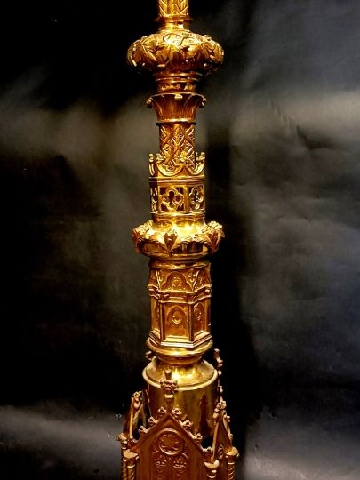 Spectaculaire paire de candelabres bronze doré 1.95m
