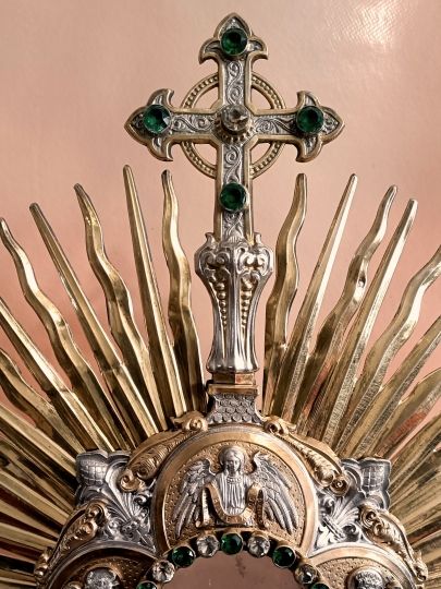 Neogothic monstrance sterling silver 2 tons André FAVIER
