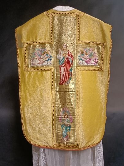 Angelic gold chasuble , circa 1900 , complete set
