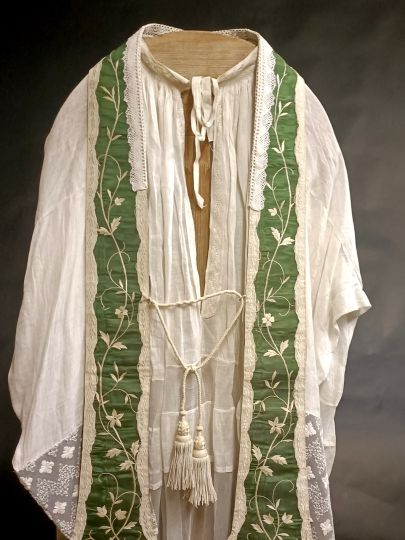 Green pastoral stole hand made embroideries Circa 1830