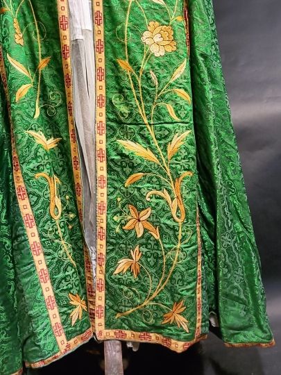 Green cope silk damasked Cornely embroideries