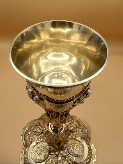 Exceptional and big Marian baroc chalice , sterling silver circa 1730 to 1750