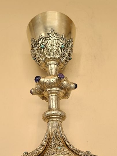 Neogothic chalice sterling silver circa 1880 , stones and filigree