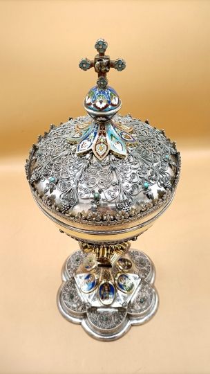 High ciborium in silver enamels and filigree  37.5 cm circa 1880