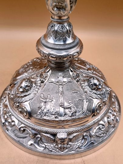Calice baroque argent massif Favier angelots fin XIX°