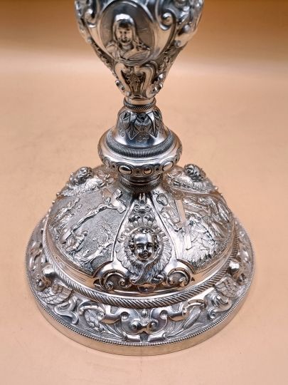 Antique french baroc chalice solid silver Favier circa 1880