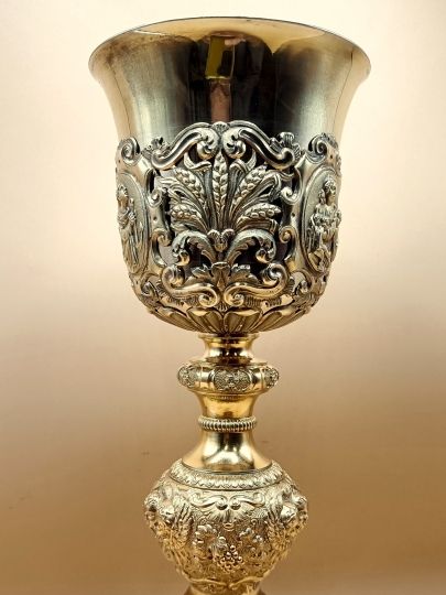 Grande calice barocco 33 cm argento dorato fine 800