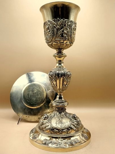 Grande calice barocco 33 cm argento dorato meta 800 Alexandre Thierry