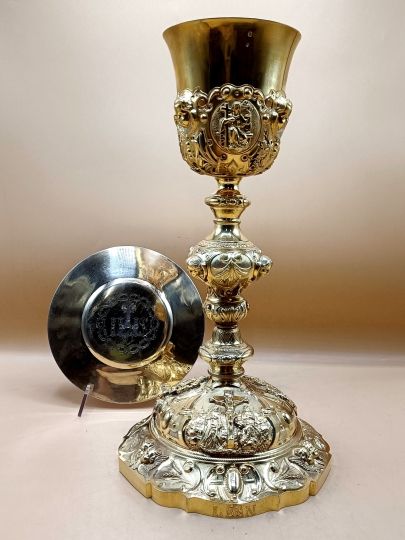 Baroc chalice 32 cm engraved of the initials of Louis Napoleon