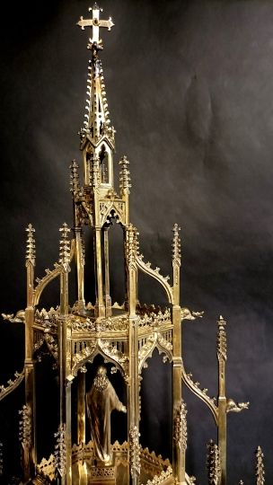 Ostensorio argento dorato stile gothico Belgia fine 800