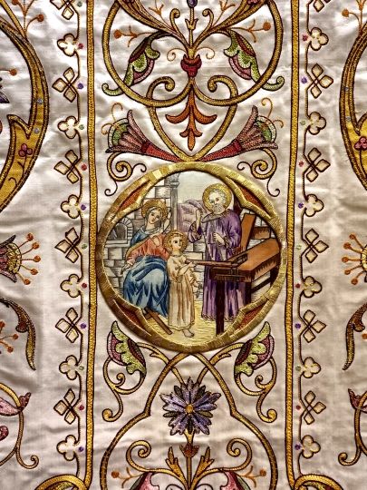 Rare white chasuble ,Scenes from the Life of Jesus Christ Complete set 1900 spanish form