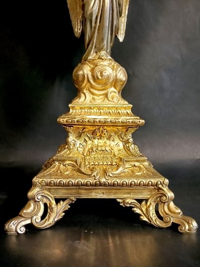 Grande ostensorio di San Michaele in argento dorato meta 800 ,85 cm