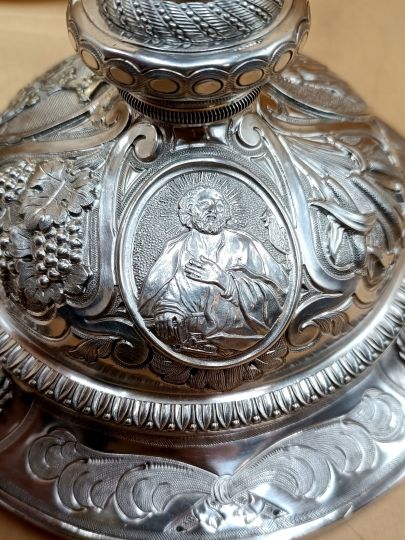 Calice Mariana barocco , tutto argento , epoca 800 angeli