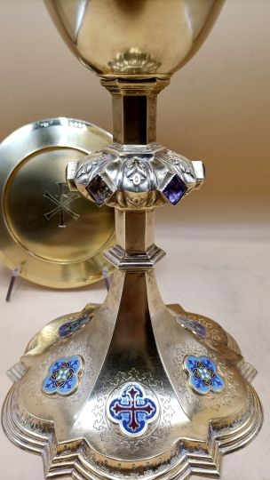 Neogothic chalice , sterling silver , semi-precious stones CHERTIER