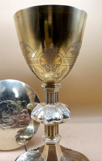 Neogothic chalice sterling silver gilt , circa 1880
