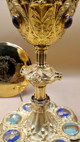 Neogothique chalice Armand Caillat numerous enamels circa 1880