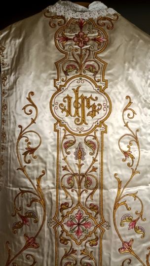 White chasuble with IHS , complete set ,1900